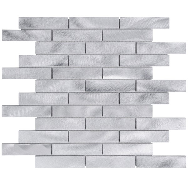 Modket Aluminum Metallic Metal 2/3 Offset Linear Interlocking Modern Mosaic Tile Backsplash Kitchen Bath Bathroom Interior Wall TDH260AL