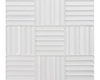 White Glass Basketweave Mosaic Tile: Modern Kitchen Backsplash