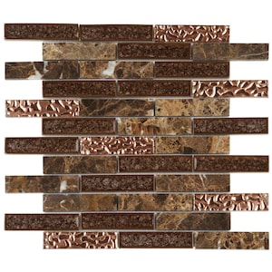 Dark Brown Marble & Rose Gold Crackle Glass Brick Mosaic Tile