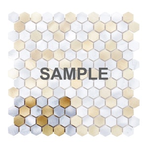 Modket White Calacatta Marble Champagne Gold Metallic Aluminum 1 Hexagon Modern Mosaic Tile Backsplash Kitchen Bath Interior Wall TDH45MDR Sample 3"x6"