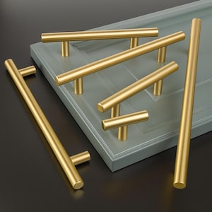 Brushed Satin Brass Gold Cabinet Handles: Modern Stainless Steel Drawer Pulls