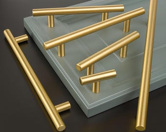 Brushed Satin Brass Gold Cabinet Handles: Modern Stainless Steel Drawer Pulls