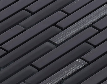 Black Glass Brick Joint Mosaic Tile: Modern Kitchen Backsplash