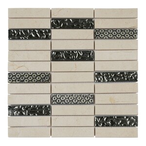 Crema Marfil Marble Mosaic Tile: Beige Stone & Art Deco Glass