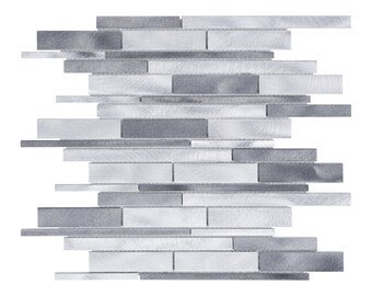 Modket Aluminum Metal Metallic Silver Gray Glass Brick Joint Modern Mosaic Tile Backsplash Kitchen Bath Bathroom Interior Wall TDH323AL