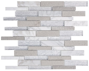 Silver White Calacatta Marble Glass Linear Mosaic Tile
