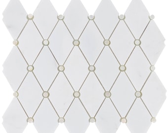White Cararra Marble Mosaic Tile: Mother of Pearl Dot Diamond Pattern