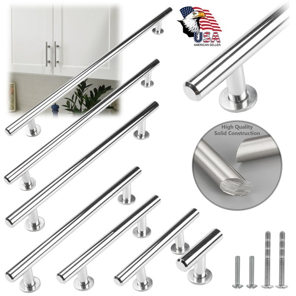 Modket Solid Polished Chrome Modern Kitchen Cabinet Handles Pulls Knobs Hardware Bathroom Drawer Dresser Stainless Steel