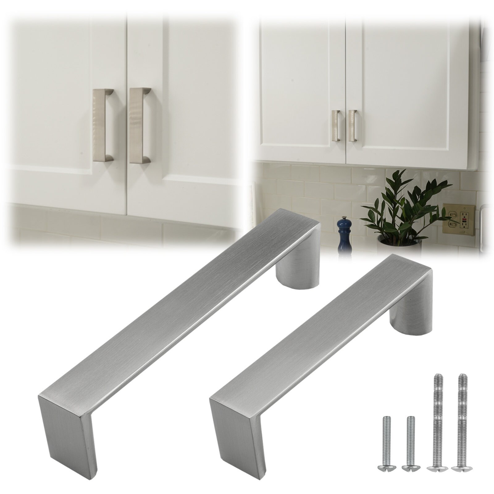 Modket MH1617 Traditional Classic Kitchen Cabinet Pull Handle - 5-3/8\" Overall Length, 3-3/4\" (96mm) Hole Centers, Brushed Nickel - 1 Pack