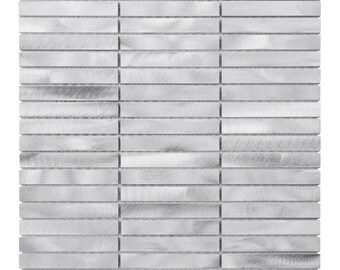 Brushed Aluminum Mosaic Tile: Stacked Metal Backsplash, 12x12
