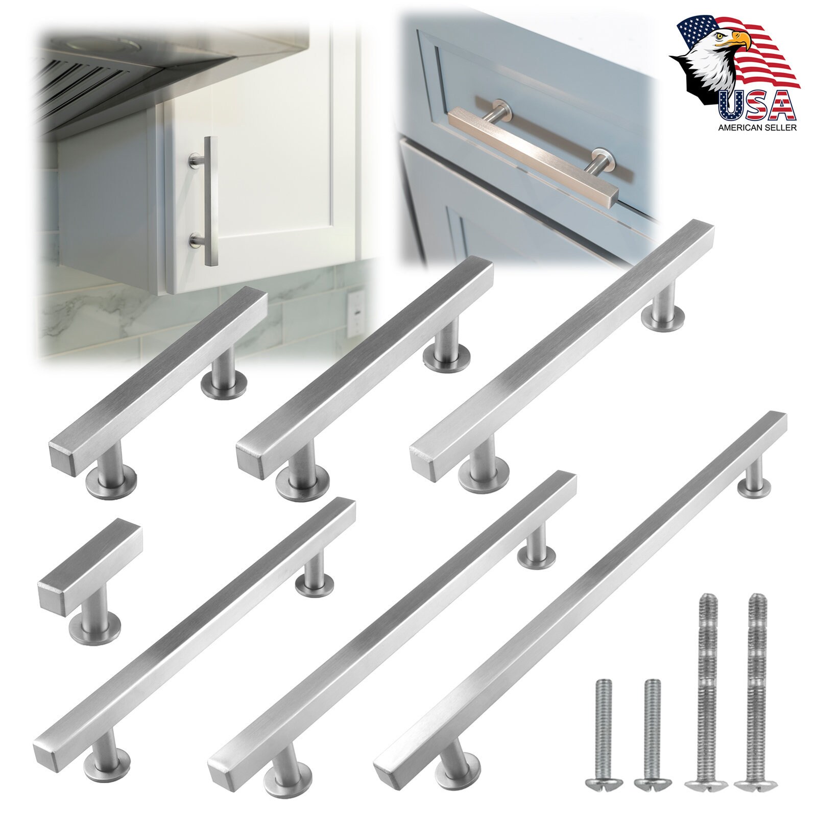 Modket Solid Brushed Nickel Modern Kitchen Handles Pulls Knobs Hardware Bathroom Drawer