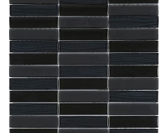 Black Crystal Glass Mosaic Tile: Stacked Kitchen Bathroom Backsplash