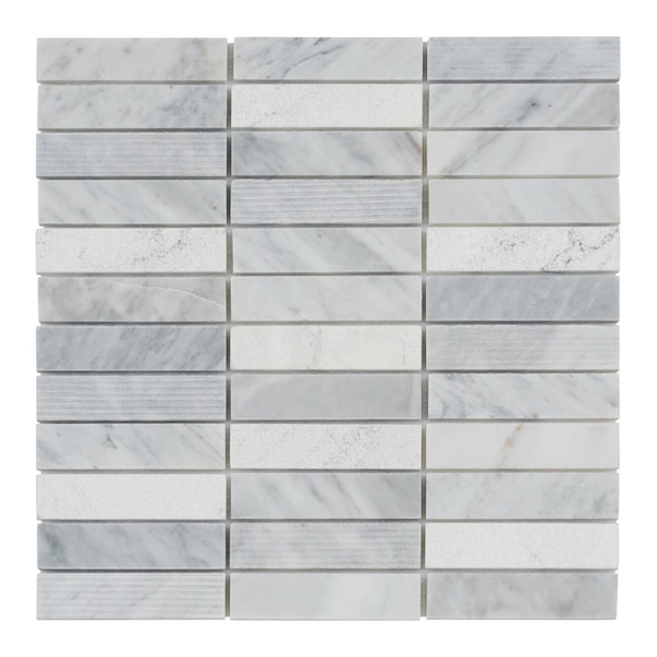 Modket White Carrara Marble Mosaic Tile, Texture Blend Stacked Pattern Modern Kitchen Backsplash Bathroom TDH54MO