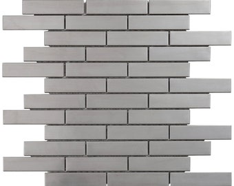 Modket Brushed Nickel Stainless Steel 2/3 Offset Linear Interlocking Modern Mosaic Tile Backsplash Kitchen Bathroom Interior Wall TDH262SS