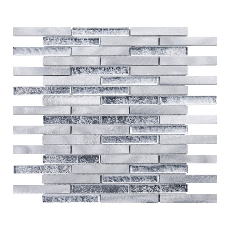 Modket Aluminum Metal Metallic Silver Gray Glass Brick Joint Modern Mosaic Tile Backsplash Kitchen Bath Bathroom Interior Wall TDH323AL