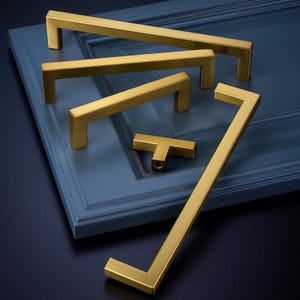 Brushed Satin Brass Cabinet Handles: Modern Square Stainless Steel Pulls