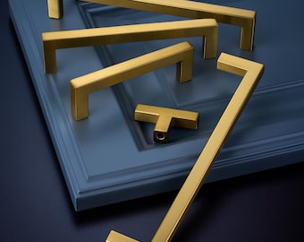Brushed Satin Brass Cabinet Handles: Modern Square Stainless Steel Pulls