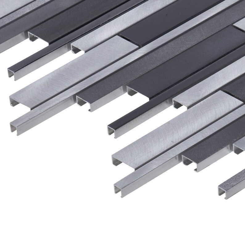 Modket Aluminum Metal Metallic Silver Gray Glass Brick Joint Modern Mosaic Tile Backsplash Kitchen Bath Bathroom Interior Wall TDH323AL