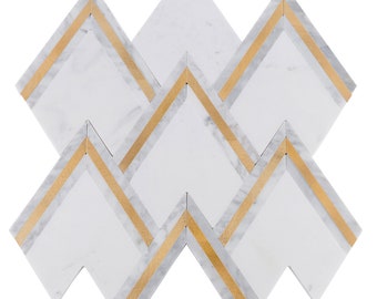 Calacatta Stone Tile: Modern Chevron Mosaic with Gold Inlay