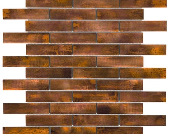Antique Copper Metallic Brick Mosaic Tile Backsplash
