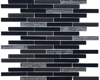 Black Glass Brick Joint Mosaic Tile: Modern Kitchen Backsplash