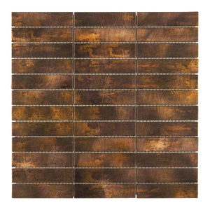 May include: A sheet of brown and orange mosaic tiles with a metallic finish. The tiles are arranged in a rectangular pattern.