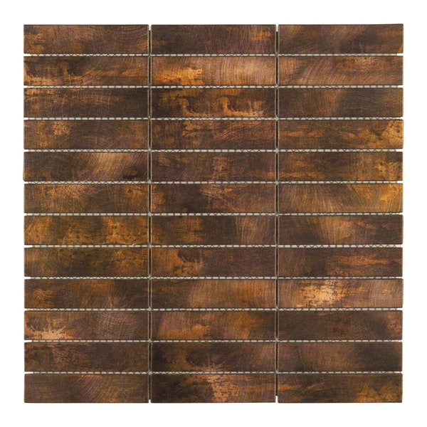 Modket Antique Copper Color Metallic Metal Stacked Modern Mosaic Tile Backsplash Kitchen Bath Bathroom Interior Wall TDH80MDR