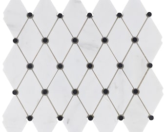 Carrara Marble Mosaic Tile: Diamond Dot Backsplash