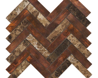 Antique Copper Emperador Marble Herringbone Mosaic Tile