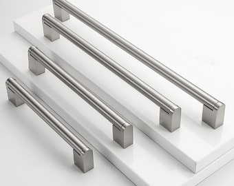thumbnail image 2 of Brushed Nickel Modern Cabinet Handles – Stainless Steel Bar Pulls (12mm Diameter, Multi-Pack) 2 of 6