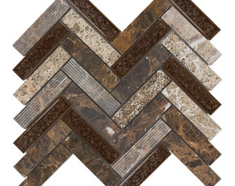 Dark Brown Marble Herringbone Mosaic Tile: Kitchen Backsplash