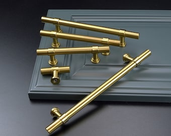 Brushed Satin Brass Cabinet Handles: Modern Gold Drawer Pulls