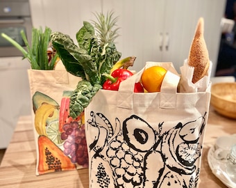 Cotton Canvas Bag- Grocery Tote Bag- Food Tote Bag- Shopping Bag- Shop bag- Set Of Two