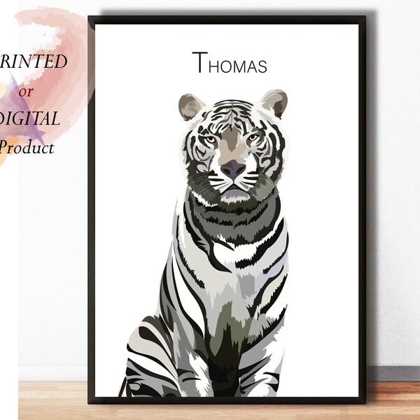 White Tiger Print Etsy UK