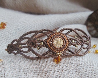 Bracelet Macrame Mandala Marron et Orange - Bracelet Breloque - Perles verre et Laiton - Bijoux fait main original style boho -Psy Jewellery