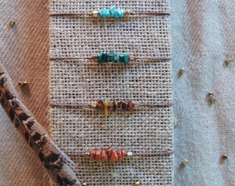 Bracelets macramé en pierre et laiton - Bracelets en macramé bohème - Whollite - Pierre de soleil - Turquoise - Malachite - Oeil de Tigre