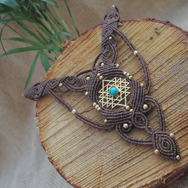 Collier Macrame - Bijoux Ethnique - Sri Yantra - Turquoise - Collier Artisanal - Psy jewellery - Sacred Geometry