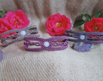 Bracelet Rose en Macrame - Bracelet Perles Quartz Rose  - Bijoux Mariage - Bijoux Pierre Macrame - Style Hippie et Bohème - Psy Jewellery