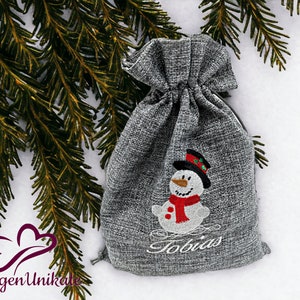 Borsa San Nicola borsa in juta con nome ricamato (personalizzato) con pupazzo di neve