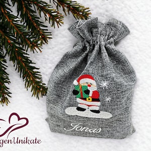 Sacco di Babbo Natale, sacco di iuta ricamato con nome (personalizzato) di Babbo Natale con regalo