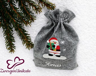 Nikolaussackerl Jute Sackerl bestickt mit Namen (personalisiert) mit Weihnachtsmann mit Geschenk