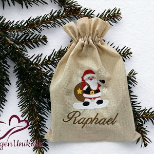 Organic Santa Sack Jute Sack embroidered with name (personalized) with Santa Claus with bag