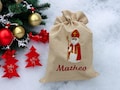 Organic jute Santa sack embroidered with name (personalized) with Roman Catholic Santa Claus 2 product logo