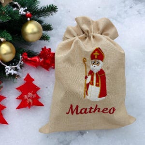 Bio Nikolaussackerl Jute Sackerl bestickt mit Namen (personalisiert) mit röm.-kath. Nikolaus 2