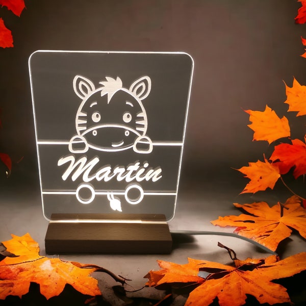 personalisiertes LED Nachtlicht für Babys und Kinder mit Zebra - perfekt als Weihnachtsgeschenk fürs Kinderzimmer