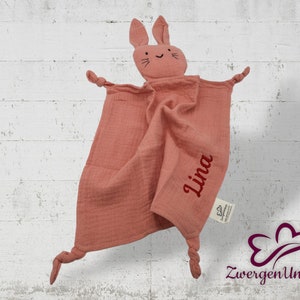 Cuddly blanket bunny embroidered with name made of muslin - personalized birth gift for baby girls and boys - cuddly blanket bunny