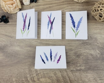 Handmade Lavender Note Cards, Blank Watercolor Notecards with Handmade Envelopes, Small Folded Stationery Set of 12