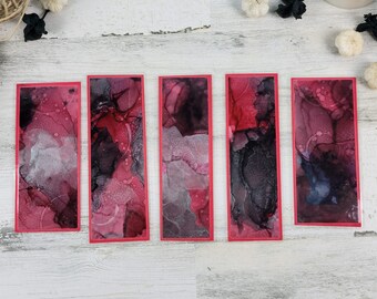 Red, Black, and Silver Alcohol Ink Bookmarks | Unique Fluid Art Bookmark | Handmade and Laminated