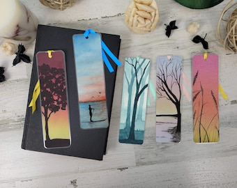 Watercolor Sunset Art Print Bookmarks, Laminated Bookmarks, Handmade Art Bookmark