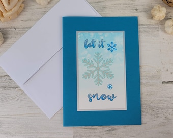 Watercolor Holiday Greeting Cards | Handmade Christmas Card Set of 5 | 5x7 Blank Snowflake Card | Hand Painted and Constructed